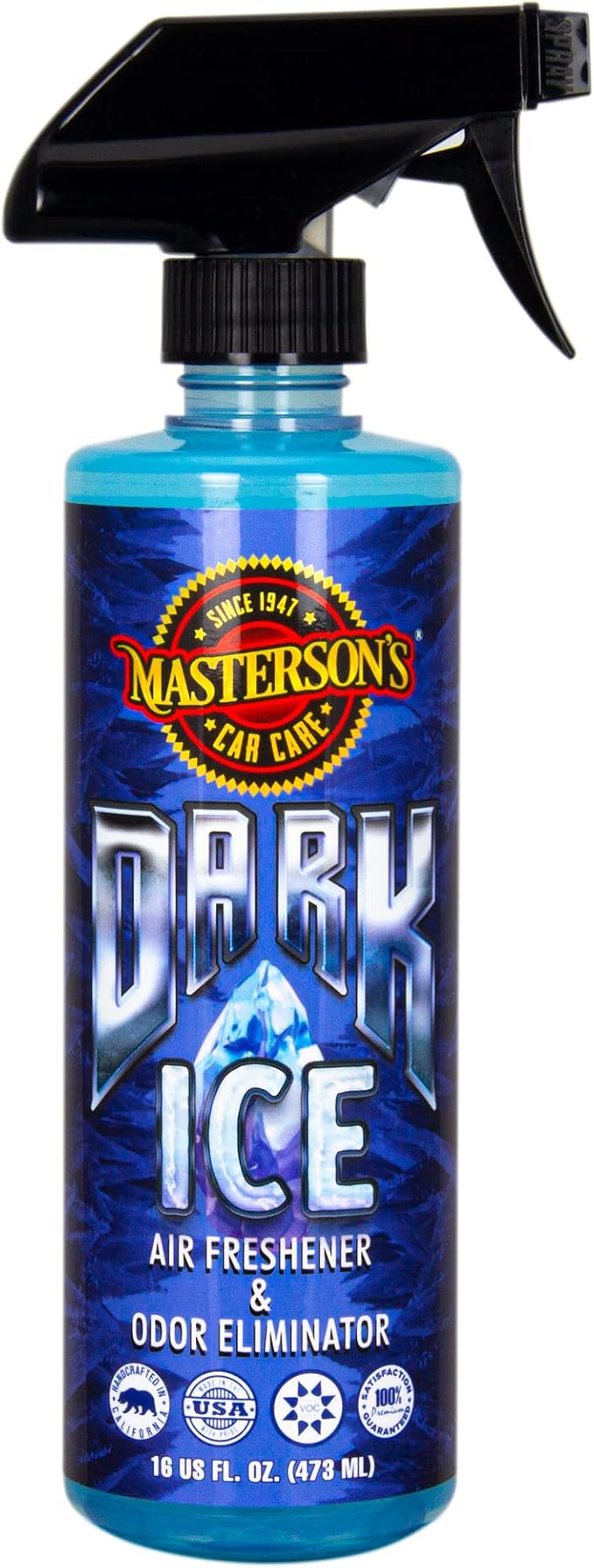 MASTERSON'S CAR CARE MCC_137_16 Dark Ice Air Freshener & Odor Eliminator - Premium Sprayable Scent for Cars, Trucks, RVs, Restroom Hotels, Home, and Office - Clean Scent Removes Pet, Smoke, Food Odors (16 oz)
