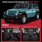 Wrangler Seat Covers 2007-2026 Full Set, Waterproof Leather Interior Sets with Lumbar Support Custom Fit for Jeep Wrangler JK JL 4 Door Unlimited Sahara/Sport/Rubicon X 392 Willys, Black Red