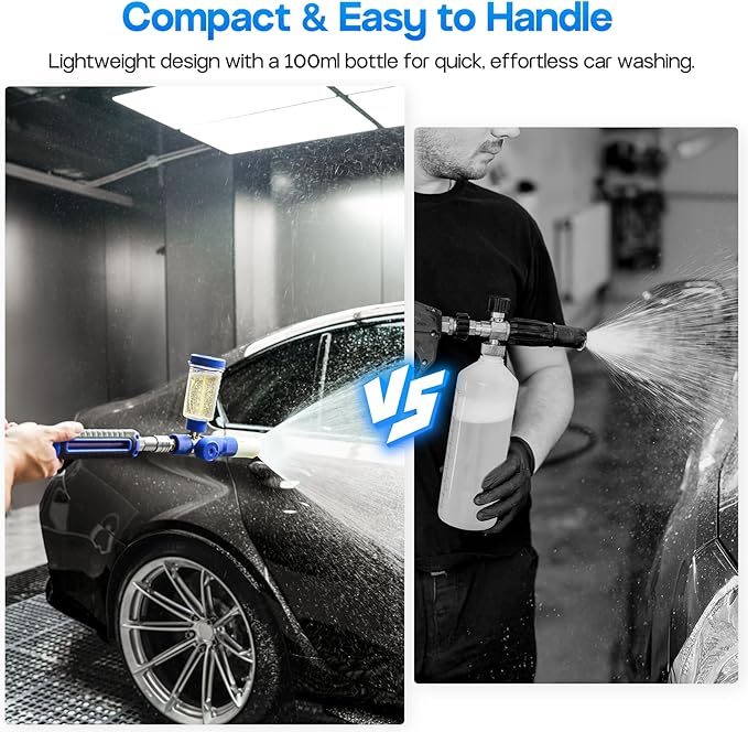 Mini Foam Cannon with 100ml Bottle, No Dilution Needed, Adjustable Foam Concentration, 360° Rotatable Spray Nozzle, Standard 1/4" Brass Connector (Pressure Washer Only)