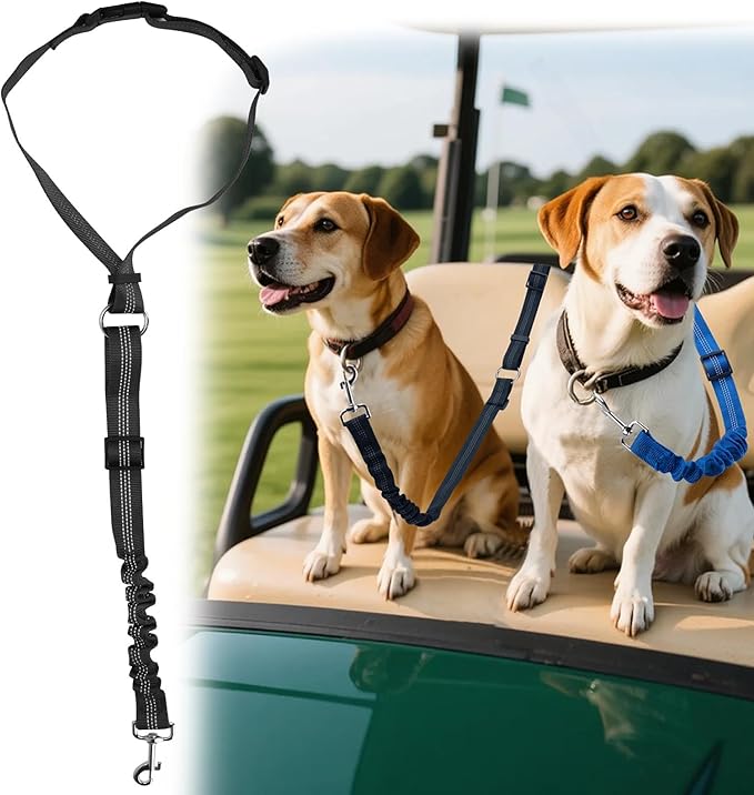 Dog Seat Belt Tether for Golf Cart, Adjustable Golf Dog Collar Leash for Car, Pet Dog Seat Belt Harness for Golf Cart Pet Safety Protection to Prevent Accidental Injury (Black)