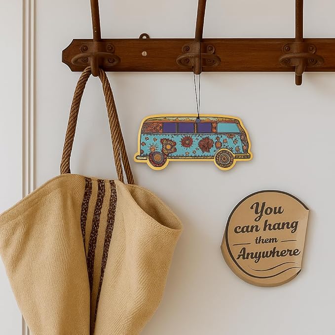 Fresh Fresheners Cute Trippy Car Air Freshener 4 Pack Scented With Premium Oils By Fresh Fresheners (Hippie Bus)