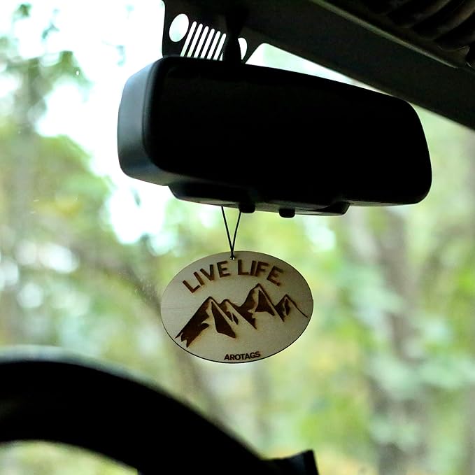 Arotags Wooden Car Air Fresheners - Long Lasting Cool Breeze Scent Diffuses for 365+ Days - Includes Mountain Adventurer Hanging Mirror Diffuser and Fragrance Oil - 100% American Made
