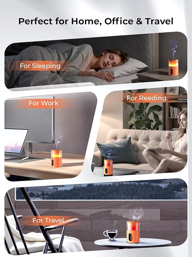 Waterless Diffuser for Essential Oil: Mini Battery Scent Diffuser for Room&Home&Car with 9 Colors LED Light - Aroma Cool Mist Machine Bright Orange