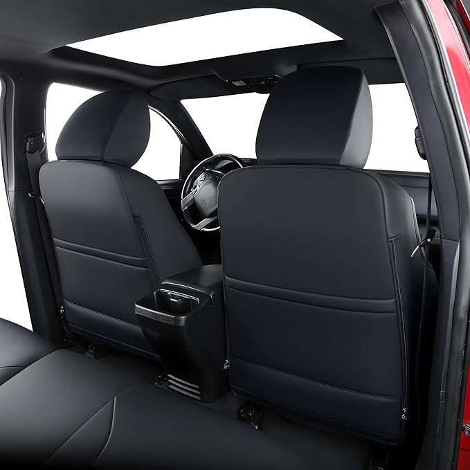 Fit Tacoma Car Seat Covers for Toyota Tacoma 2016-2023 - Upgraded Premium Waterproof & Breathable Leather, Airbag Compatible, All-Weather Seat Cushion Protector (Full Set, Black)