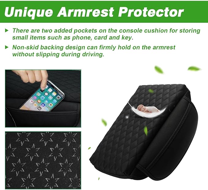 Shademax Center Console Cover Custom Fit for Hyundai Santa Cruz 2022 2023 2024 2025 2026 Armrest Cover Cushion Pad Santa Cruz Accessories PU Leather Armrest Seat Box Protector with Pockets Storage Bag