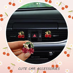 Cherry Car Decor,2pcs Bee Leaf Cherry Car Air Freshener Vent Clips,Cute Retro Sweet Themed DashBoard Decoration Accessories for Women Teens,Refillable Aroma Diffuser