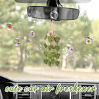Cute Crochet Plant Car Freshener 12ml Empty Refillable Diffuser Bottle with Plants Hanging Accessories for Rearview Mirror Home Office Decor Women Mother's Day Gifts(Leave)