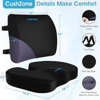 Ergonomic Seat Cushion & Lumbar Support Pillow - Memory Foam for Sciatica Pain Relief & Posture Correction, Non-Slip Chair Cushions for Office Chair/Car/Wheelchair/Travel (Black)