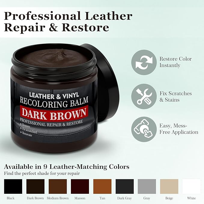 Leather Color Restorer, Recoloring Balm, Scratch Remover, Dye, Paint, Repair Kit for Furniture, Couches, Car Seats, Shoes, Bags, Maroon