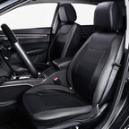 Flying Banner car seat Covers Protects Water Proof Faux Leather Carbon Fiber Front and Rear Bench (Gray Black, Full Set - 9PCS)
