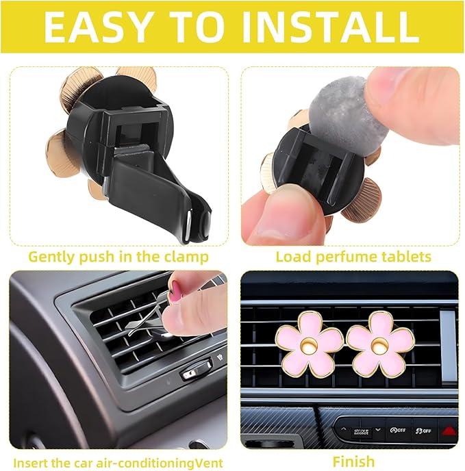 NBTEPEM 6 PCS Daisy Flower Air Vent Clip Car Decoration Accessories Air Conditioning Outlet Clip Car Air Freshener Clip Charm Car Interior Decor(3 cm, 3.3 cm, Pink)