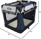 EliteField 4-Door Folding Soft Dog Crate with Curtains, Carrying Bag and Fleece Bed (2 Year Warranty), Indoor & Outdoor Pet Home (42" L x 28" W x 32" H, Navy Blue+Gray)