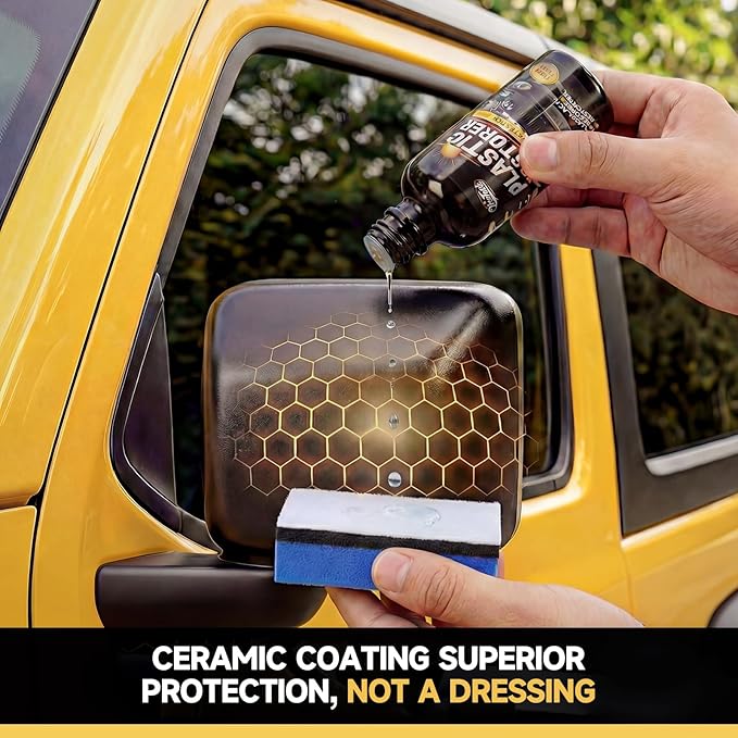 Plastic Restorer for Cars, Not a Dressing, Black Trim Restorer, Ceramic Crystal Coating Highly Concentrated, Lasting Up to 6 Months+ with UV Protection, Restore Automotive Exterior 50ml*2