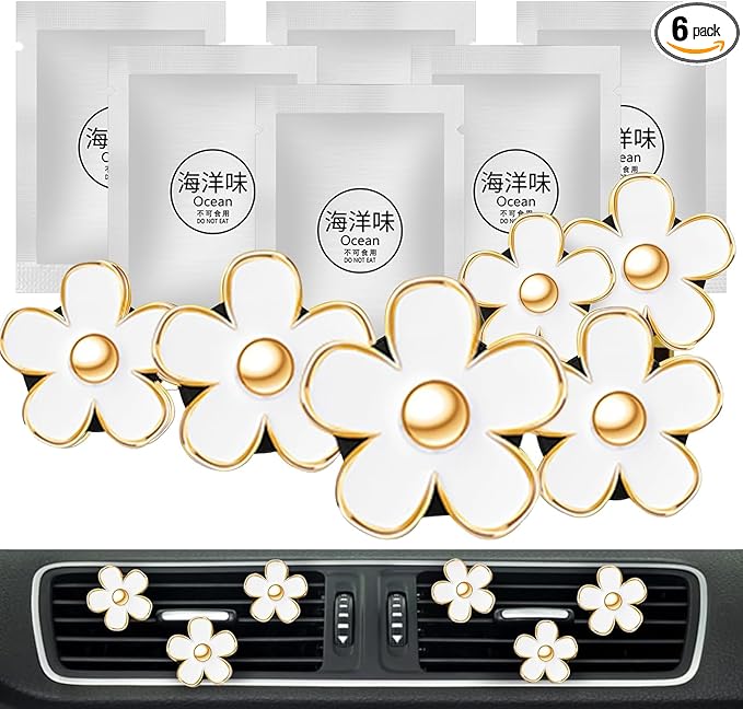 6 Pcs White Daisy Flower Air Freshener Outlet Clip Cars Conditioning Perfume Clips Charm Car Interior Decor Accessories for Women Girls Christmas Gifts