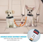 SlowTon Dog Seat Belt, Double Dog Seatbelt Adjustable Vehicle Safety Leash with Elastic Bungee Buffer, Reflective No Tangle Y Shape Two Dog Harness Seat Belt Splitter for Pets Car Trip (Orange, S)