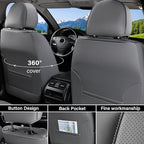 Coverado Universal Seat Covers Full Set, 5 Seats Universal Seat Covers for Cars, Waterproof Nappa Leather Car Seat Covers with Head Pillow, Auto Protectors Fit for Most Sedans SUV Pick-up Truck-Gray