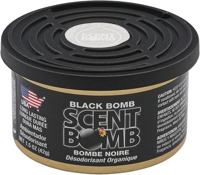 Scent Bomb Air Freshener Bundle - 1 oz & 8 oz Bottle Sprays, Vent Clip, Organic Cans, Hanging Circle - Continuous Freshness & Long-Lasting Odor Eliminator for Car, Home, Bathroom - Black Bomb