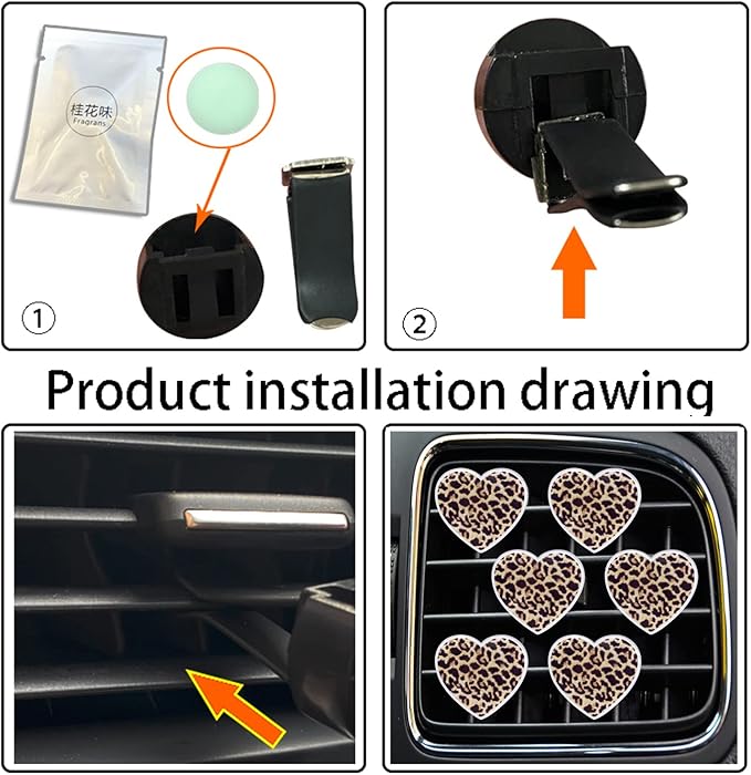 6 Pcs Heart Air Vent Clips, Leopard Print Heart Car Air Fresheners Vent Clips Long Lasting Car Diffuser Vent Clip Interior Decor Charm Decoration Cute Accessories for Women Girls