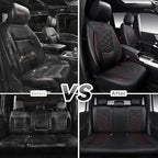 CAR PASS Luxury Nappa Leather Seat Covers Full Set, Water Resistant Faux Leather Seat Cover with Lumbar Support, Breathable Automotive Seat Covers Universal Fit for Sedan SUV Van Truck, Black Red
