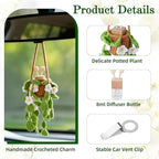 Crochet Car Air Freshener, 8ml Empty Refillable Oil Diffuser Bottle with Hanging Crochet White Daisies Plant & Hanging Tools, Car Rearview Mirror Diffuser for Wall Art & Home & Office Decoration
