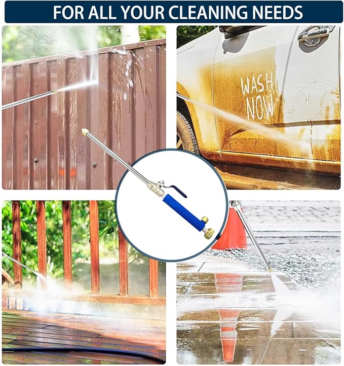 Jet Nozzle for Garden Hose, High Pressure Power Washer Wand with 3 Different Hydro Nozzles and Quick Connectors for Gutter Patio Car Pet Window 18 Inch (Dark Blue)