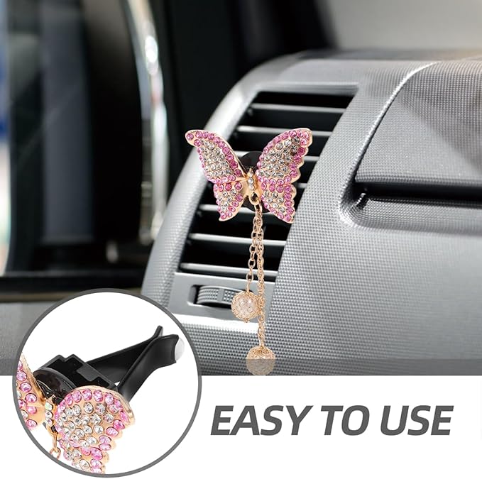 Healifty Car Air Freshener Clips for Vents 2 Pcs Butterfly Rhinestone Aromatherapy Diffuser Vent Clips Stylish Auto Vent Clip Air Freshener Car Interior Accessories for Women