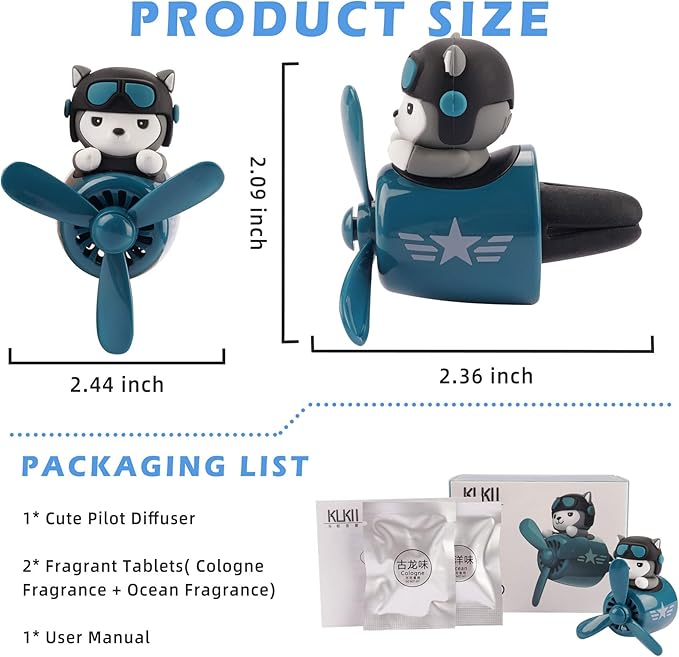 Car Air Fresheners Cartoon Pilot Automotive Air Outlet Propeller Cute Car Diffuser Creative Car Perfume Decoration for Car Vent Clips Car Vent Clip Air Freshener Accessories for Women Men