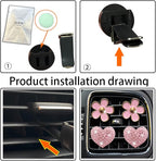 Bling Heart & Daisy Air Vent Clips, 4 Pcs Pink Heart & Flower Car Air Fresheners Vent Clips Diffuser Vent Clip Rhinestone Diamond Decoration Car Interior Decor Cute Accessories for Women