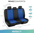 Road Comforts Car Seat Cover, Leather Car Seat Cover Full Set, Automotive Front Rear Seat Covers, Airbag Compatible Universal Fit for Most Cars (Blue)