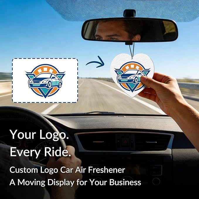 10-1000 Pcs Custom Air Fresheners with Picture - Personalized Photo/Logo/QR Code/Text, Bulk Promotional Car Gifts for Business Branding Events (A6-Heart)