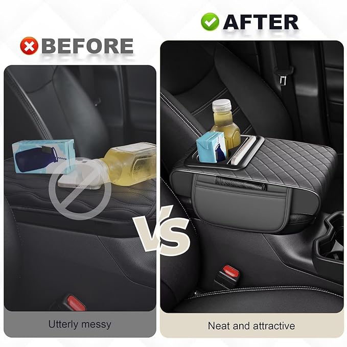 Center Console Cover Fit for Corolla Cross Faux Leather Car Armrest Cushion with Storage Bags, Cup Holder ＆ Phone Storage Multifunctional Middle Console Cover(Grey)