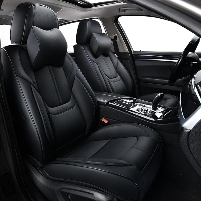 Auto Car Seat Covers Accessories Front Seat Leather Cushion Protector Breathable Waterproof Seat Cover for Cars Universal Fit (Black, Front Pair)