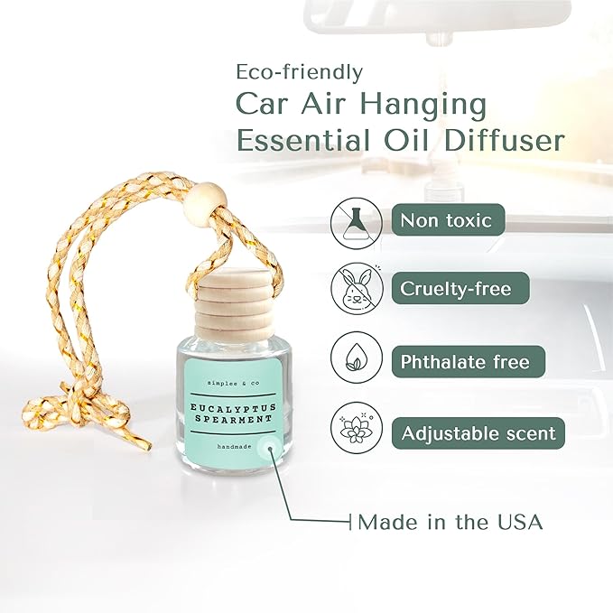 Eucalyptus & Spearmint Car Air Hanging Essential Oil Diffuser, Car Air Freshener Diffuser with Long Lasting Essential Oils, Aromatherapy Vehicle Diffuser by Simplee & Co
