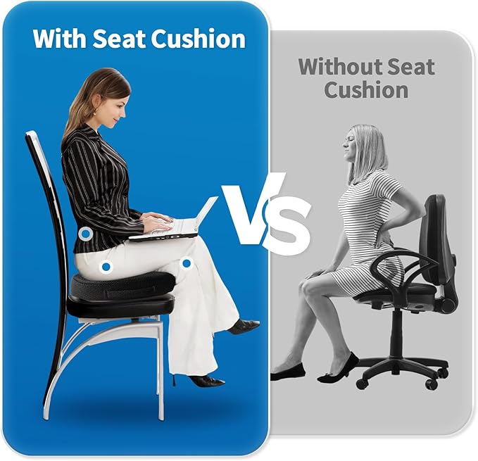 Car Seat Cushion, Memory Foam Cushion Non Slip for Wheelchair, Cars, Desk, Gaming & Office Chairs, Mesh Ergonomic Cushions Pad for Tailbone Pain Relief Sciatica & Back Support, Black