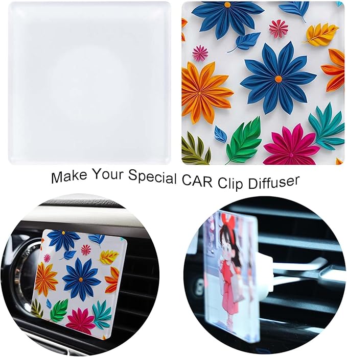 6 Pack Sublimation Car Air Vent Clips Blanks Acrylic Car Outlet Perfume Auto Vent Scent Diffuser Clip for DIY Photo Crafts Square Shaped