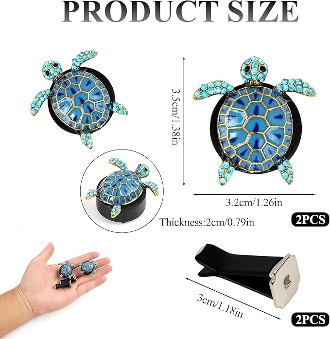 Cute Turtle Themed Air Vent Clips, 2-Pack, Car Interior Accessories, Sea Turtle Decor, Unique Gift for Women, Beachy Coastal Style for Car Enthusiasts and Nature Lovers