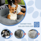 Dog Car Seat for Small Dogs, Pet Booster Seat with Clip-On Safety Leash and Storage Pockets, Washable Travel Dog Car Bed for Puppy (Gray Green)