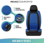 Road Comforts Car Seat Cover, Leather Car Seat Cover Full Set, Automotive Front Rear Seat Covers, Airbag Compatible Universal Fit for Most Cars (Blue)
