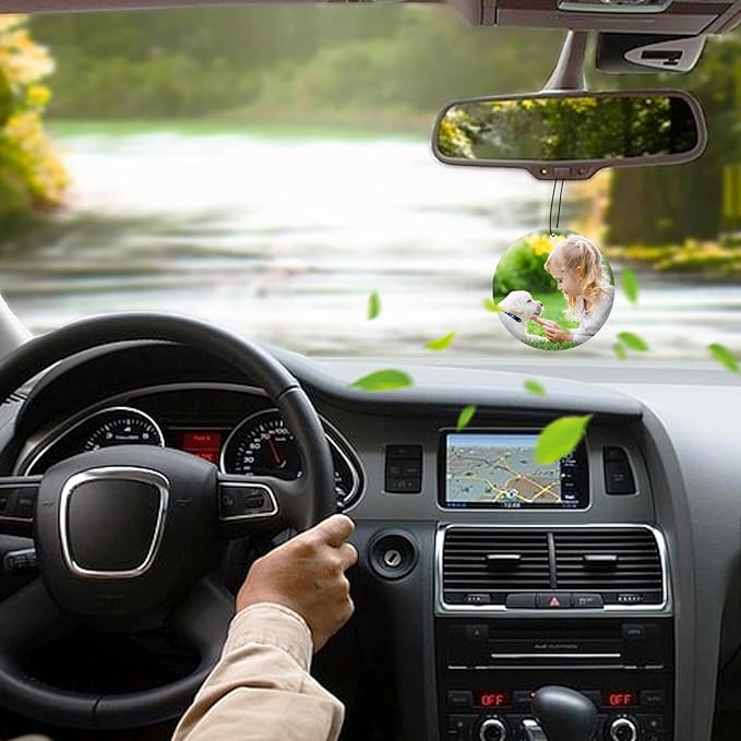 Personalized Photo Car Hanging Decor Accessories, Double-Sided Custom Picture Car Air Freshener Ornament, Car Charms for Rear View Mirror (Round)