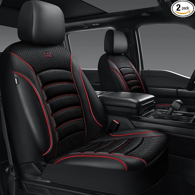 CAR PASS Comfortable 3D Foam Mesh Leather Car Seat Covers Front, Air Cool Mesh Breathable Front Seat Covers for Car, Universal Fit for SUV Truck Sedan Automotive, Airbag Compatible,Black Red