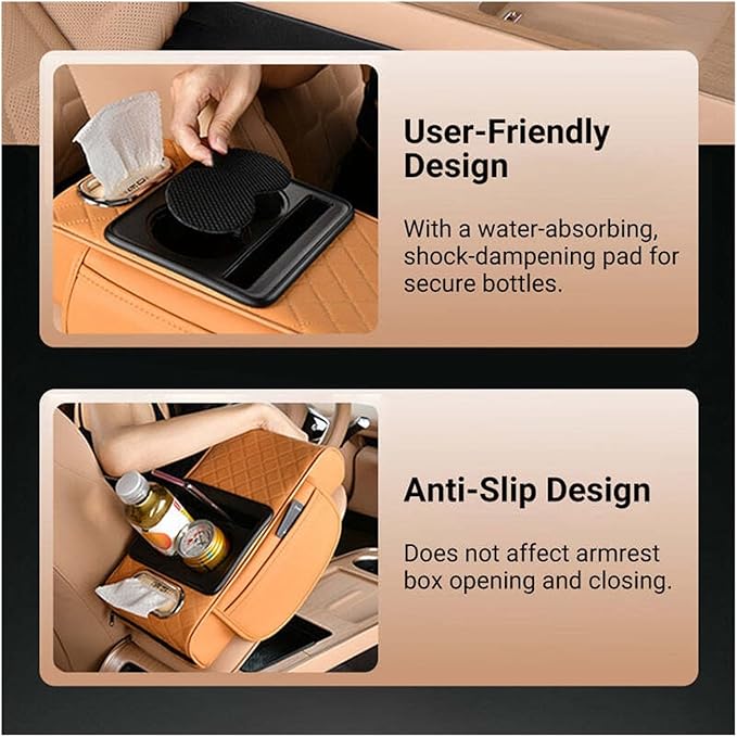 Car Armrest Box Thicken Height Pad Arm Rest Cushion Memory Cotton Elbow Universal Auto Interior Storage Tissue Organizer(Beige)