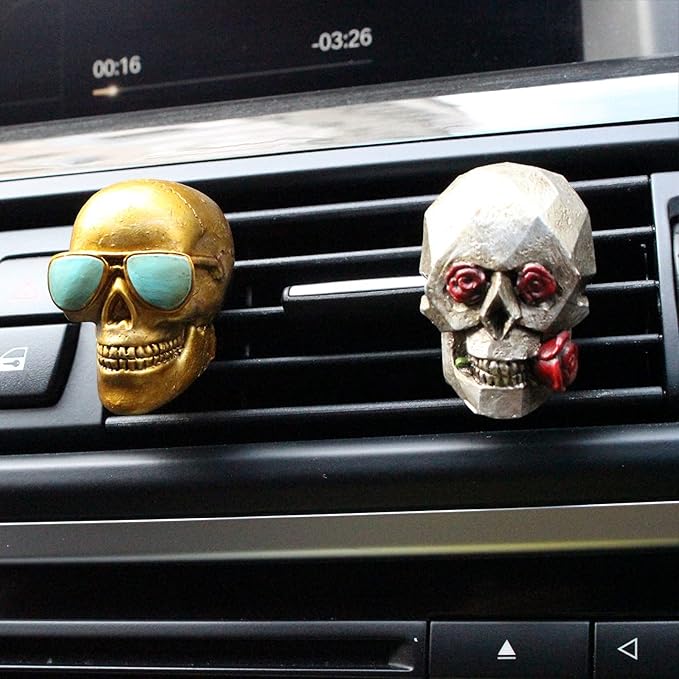 Sugar Skull Air Freshener for Car Truck Accessories for Men Women Witchy Decor Stuff for Automotive New Smell Fresheners Gothic Auto Decoration Spooky White Elephant Gifts for Adult
