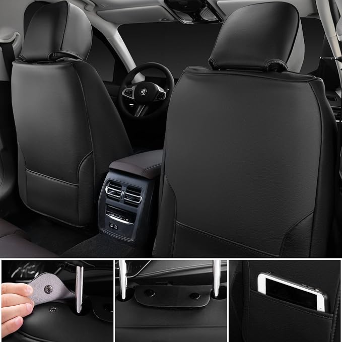 CAR PASS Carbon Fiber Nappa Leather Car Seat Covers Front Only Cushioned Leatherette 2 Piece Padded Waterproof Universal Fit for Cars SUV Truck Pickup Automotive Vehicle Interior, 2PCS Black