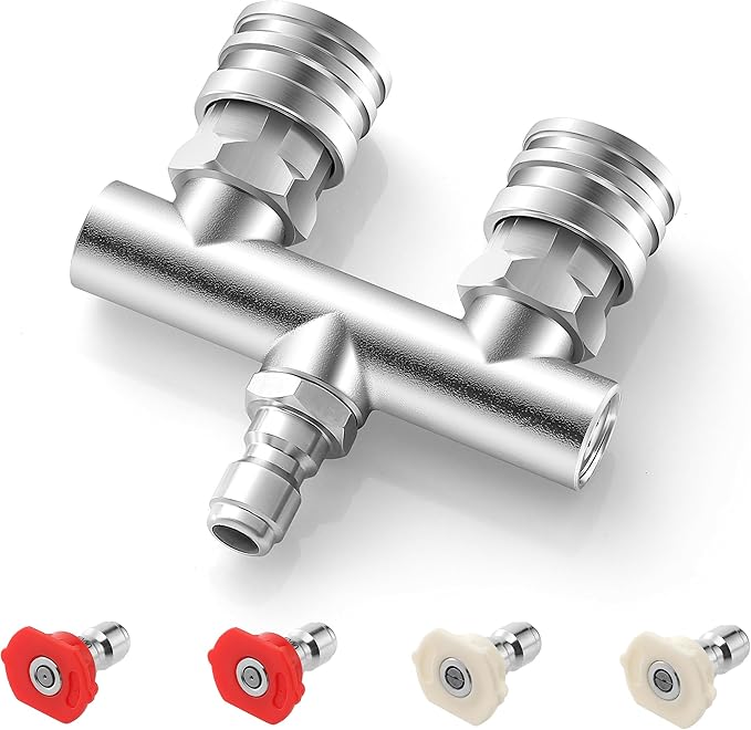 Dual Pressure Washer Tips, 2-in-1 Pressure Washer Nozzle Tips, Pressure Wash Dual Nozzle with 4PCS Power Washer Spray Nozzles (0 Degree Red & 40 Degree White), 1/4 Inch Quick Connect, 5000 PSI