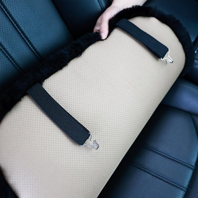 OGLAND 20 inchs Fluffy Genuine Australia Sheepskin Car Seat Cover for Auto Interior Accessories with Soft Fuzzy Wool Natural Fur Non-Slip (Black, Front 20 * 20inchs)