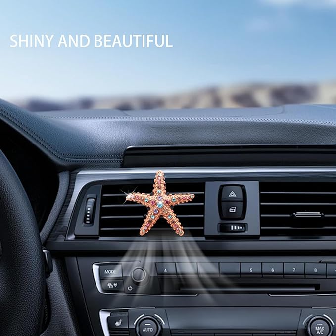 Starfish Car Decor,Cute Beach Car Vent Clip,Colorful Rhinestones Starfish Car Air Freshener,Ocean Themed Accessories for Women Teens,Refillable Diffuser (Pink Gold Starfish)