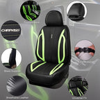 CAR PASS Fluorescent Green & Nappa Leather Seat Covers Full Set, with Backrest Cushion Protector Waist Protection Universal Fit for SUV Pick-up Truck, Automotive Vehicle Interior (Black Green)