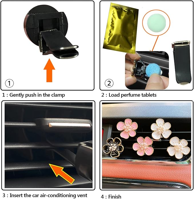 Air Fresheners Vent Clips 6 Pcs Cute Flower Car Accessories for Women Girls - Pink & White Car Interior Aesthetic Vents Decorations