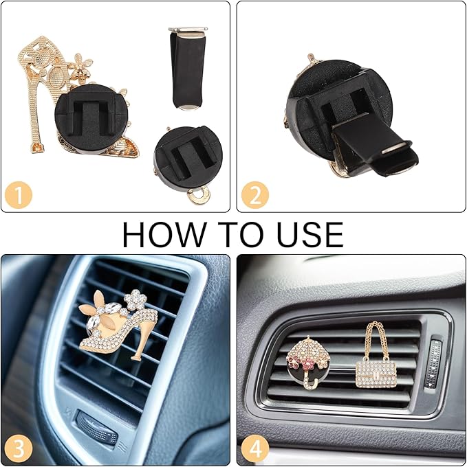 4Pcs Bling Air Vent Clips Crystal High Heel Shoe and Bag Bling Air Freshener for Car Vents Clips Gift Decorations Cars Accessories Interior Decor