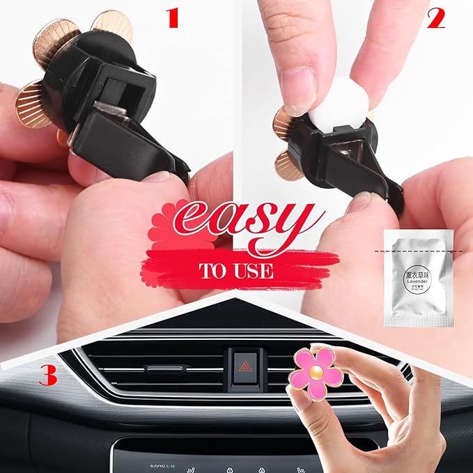 Acantha Car Vent Clips Women Car Decorations Lavender Air Freshener Accessories Daisy Flower Auto Air Conditioning Outlet Clip 6-Pack White Black